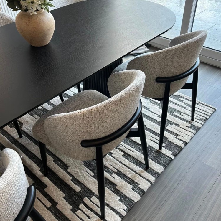 Cream and Black Upholstered Curved Dining Chair with Wooden Exposed Back - Kori