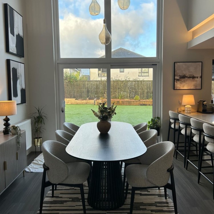 Cream and Black Upholstered Curved Dining Chair with Wooden Exposed Back - Kori