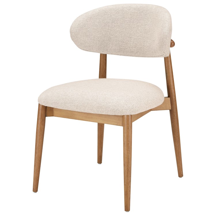 Beige Upholstered Curved Dining Chair with Solid Rustic Wood Open Back - Kori