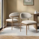 KOR007A Beige Upholstered Curved Dining Chair with Solid Rustic Wood Open Back - Kori