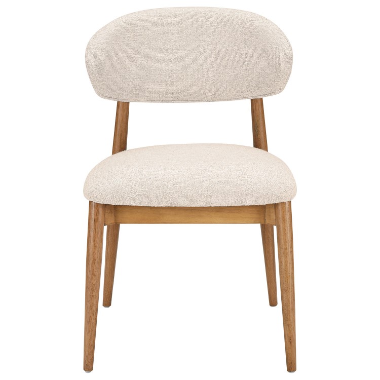 Beige Upholstered Curved Dining Chair with Solid Rustic Wood Open Back - Kori