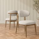 KOR007 Beige Upholstered Curved Dining Chair with Solid Rustic Wood Open Back - Kori