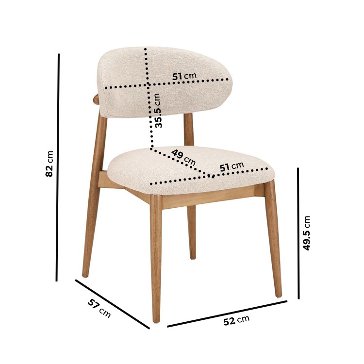Round Walnut Dining Table Set with 4 Beige Upholstered Curved Dining Chairs - Owen