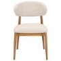 Round Walnut Dining Table Set with 4 Beige Upholstered Curved Dining Chairs - Owen