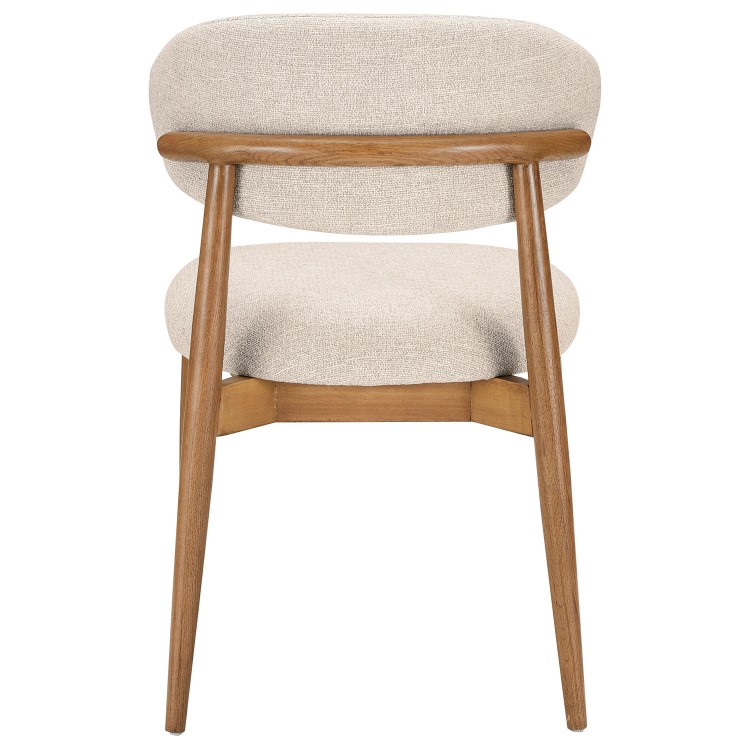 Round Walnut Dining Table Set with 4 Beige Upholstered Curved Dining Chairs - Owen