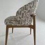 Beige Printed Upholstered Curved Dining Chair With Solid Rustic Oak Exposed Back - Kori