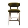 Set of 2 Walnut and Olive Green Upholstered Curved Kitchen Stools with Open Back - Kori