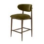 Set of 2 Walnut and Olive Green Upholstered Curved Kitchen Stools with Open Back - Kori