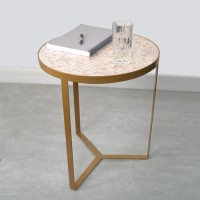 Gold Side Table with Pink Patterned Top - Kourtney Gold Side Table with Pink Patterned Top - Kourtney