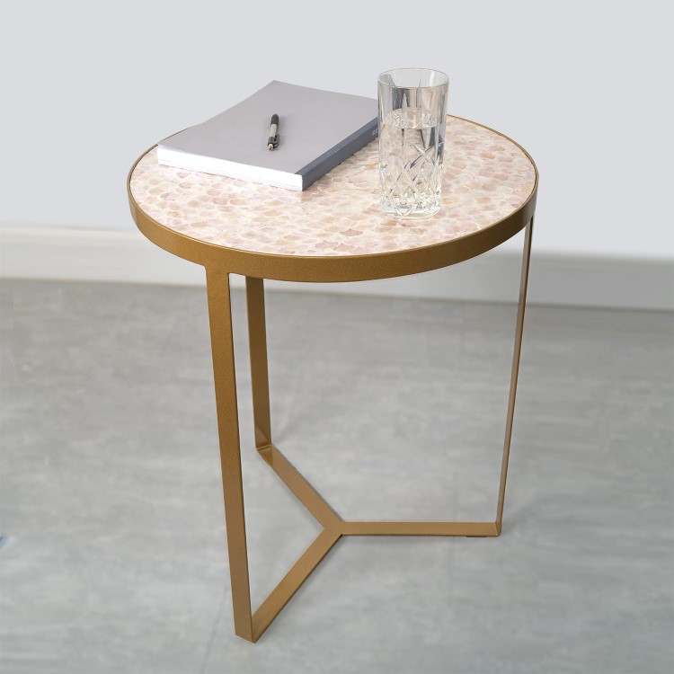 Gold Side Table with Pink Patterned Top - Kourtney