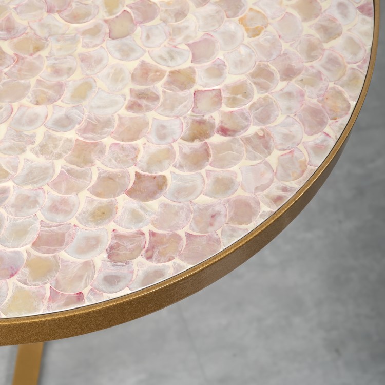 Gold Side Table with Pink Patterned Top - Kourtney
