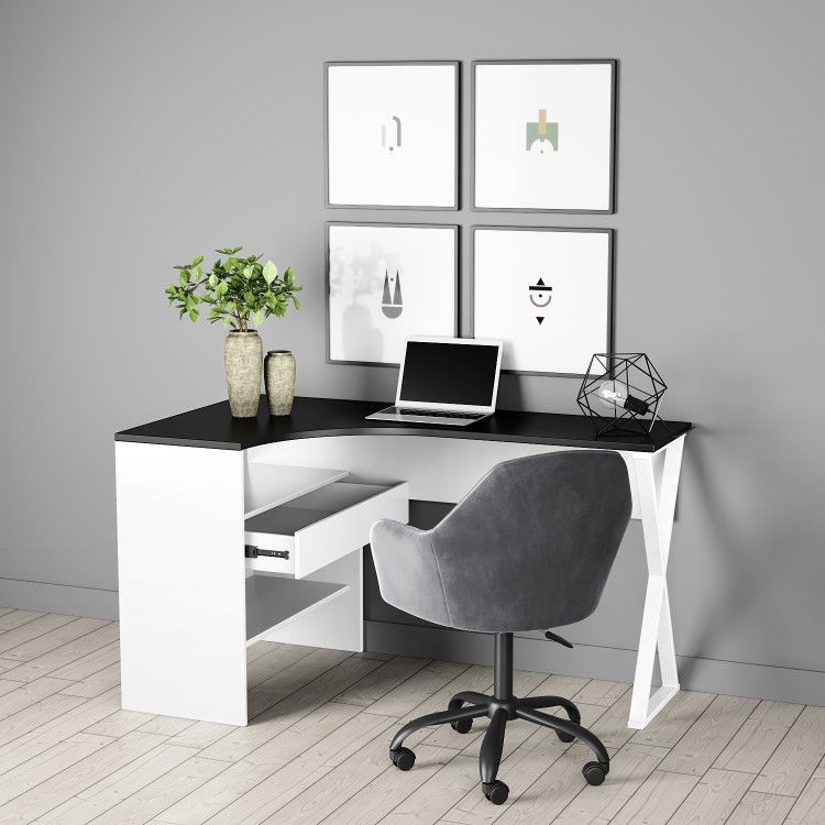 White L Shaped Desk with Storage Drawers - Karter