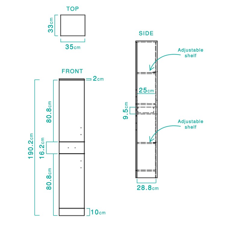 GRADE A1 - White Tall Boy Bathroom Cabinet Storage Unit - W350 x H1902mm