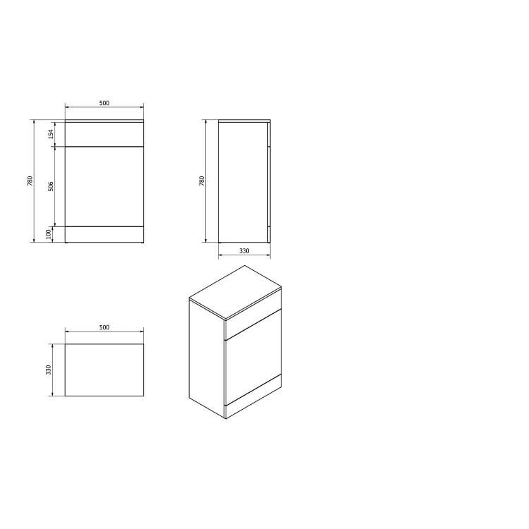 GRADE A1 - White Back to Wall WC Toilet Unit - Without Toilet - W500 x D330mm