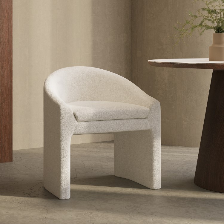 Upholstered White Boucle Curved Tub Dining Chair - Kelsey