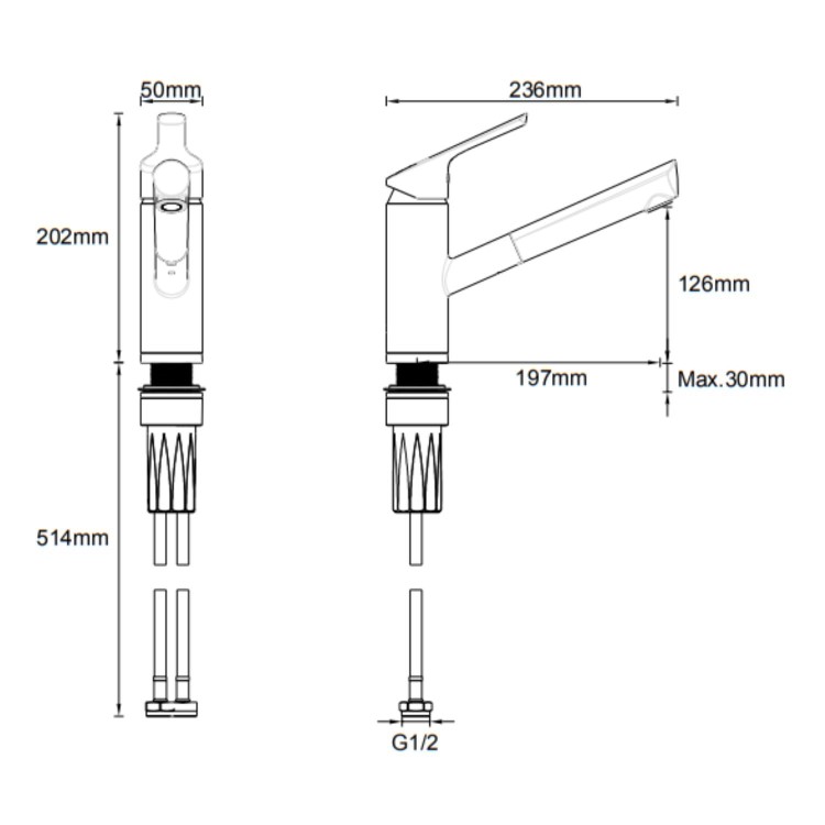 McAlpine Nethy Single Lever Kitchen Mixer Tap - Nickel