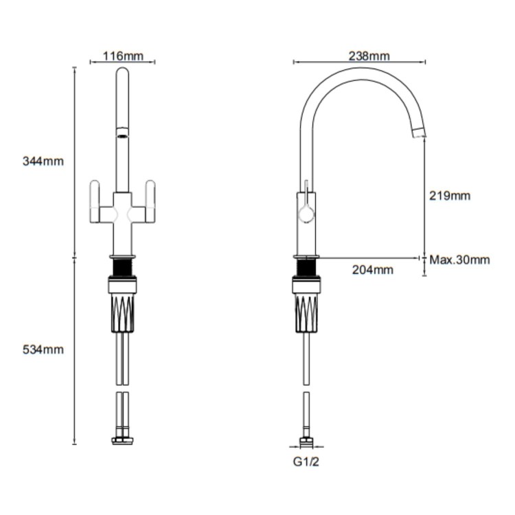 McAlpine Teviot Dual Twin Lever Kitchen Mixer - Nickel