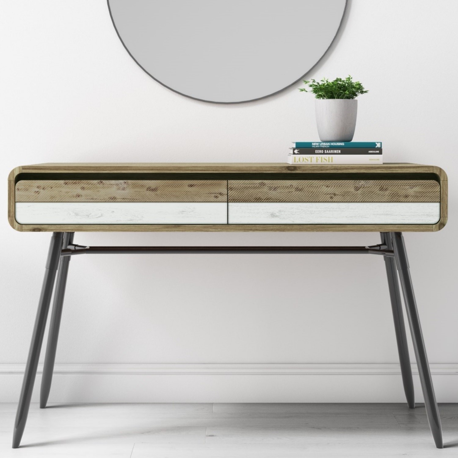 Rustic Console Table With Drawers In Reclaimed Solid Wood Kuta