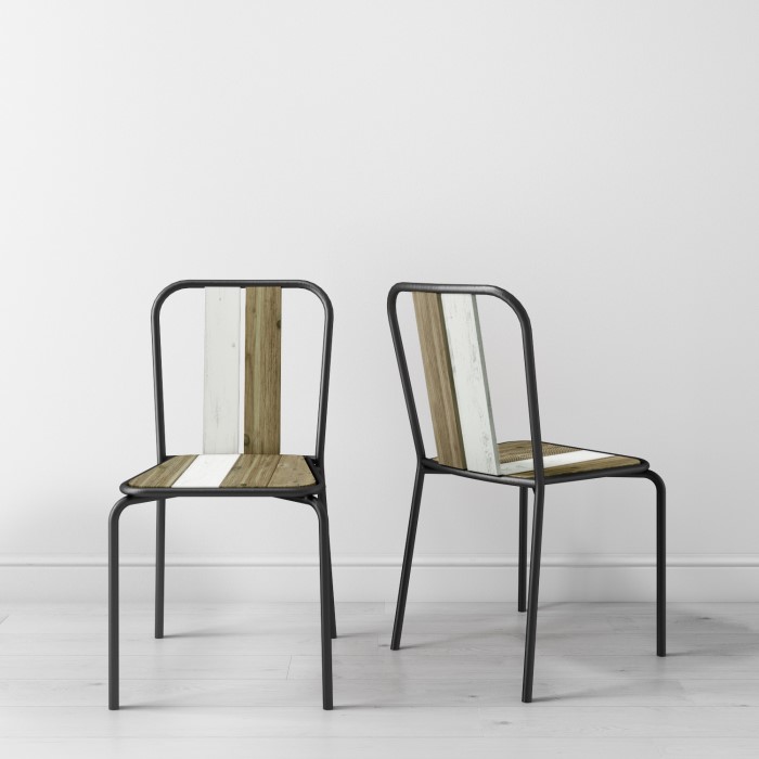 Kuta Industrial Style Reclaimed Wood Pair Of Dining Chairs With Kuta Industrial Style Reclaimed Wood Pair Of Dining Chairs With Metal Legs