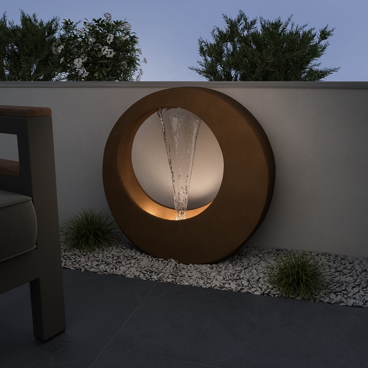 Round Water Feature with LED Lights - Copper Polyresin 
