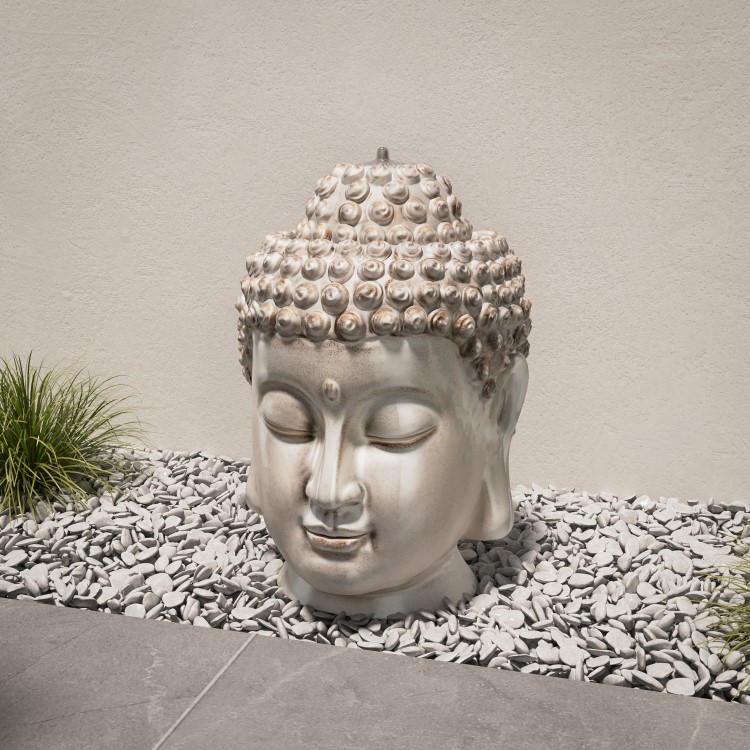 Ceramic Buddha Head Water Feature with LED Lights