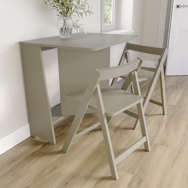 Beige Drop Leaf Dining Table Set with 2 Chairs - Seats 2 - Kylee