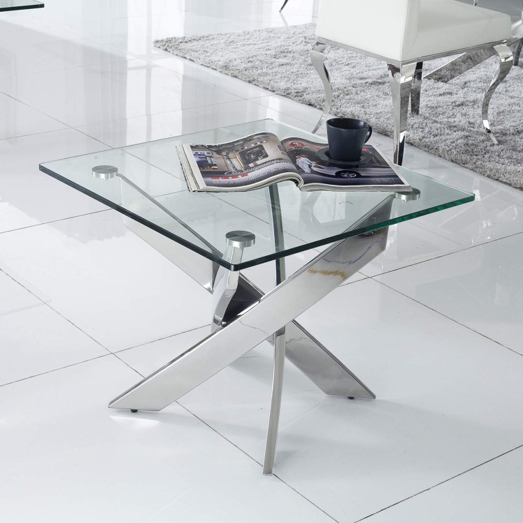 Glass Side Table with Chrome Base - Vida Living Kalmar