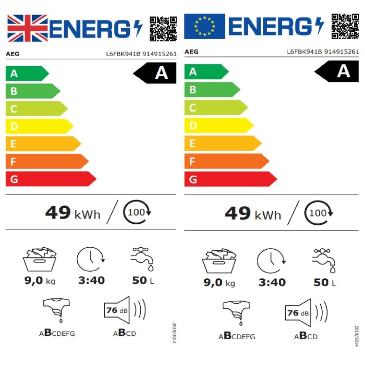 AEG 6000 Series ProSense® 9kg 1400rpm Washing Machine - White