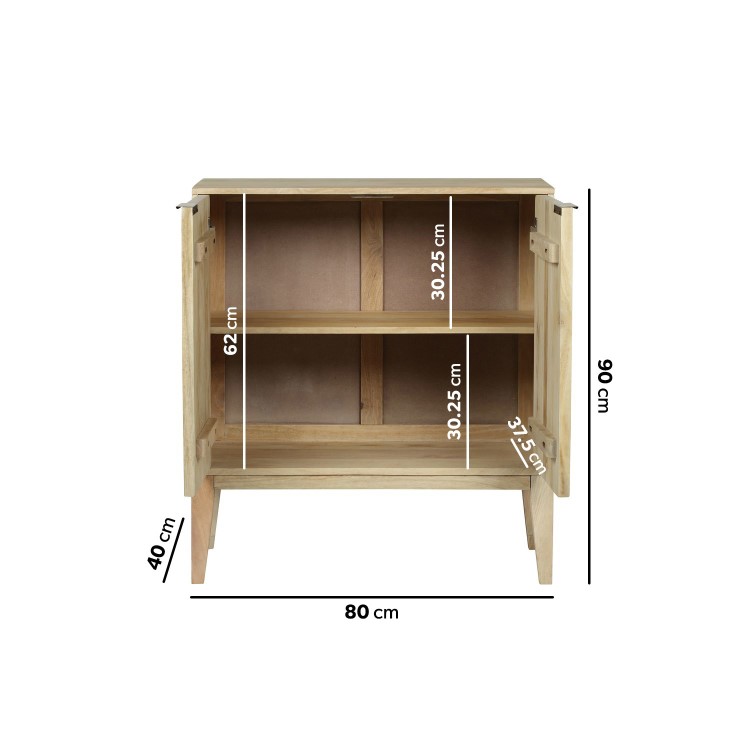 Small Solid Mango Wood Sideboard with Fluted Detail - Linea