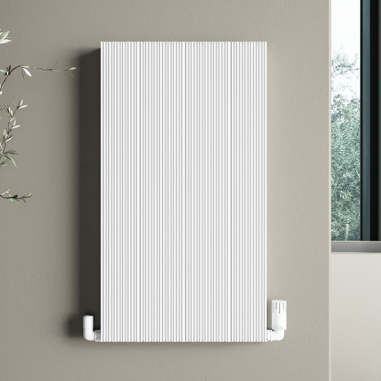 GRADE A1 - White Designer Fluted Vertical Radiator 800 x 440mm - Laguna
