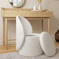 Cream Boucle Dressing Table Chair with Ottoman Storage - Leah