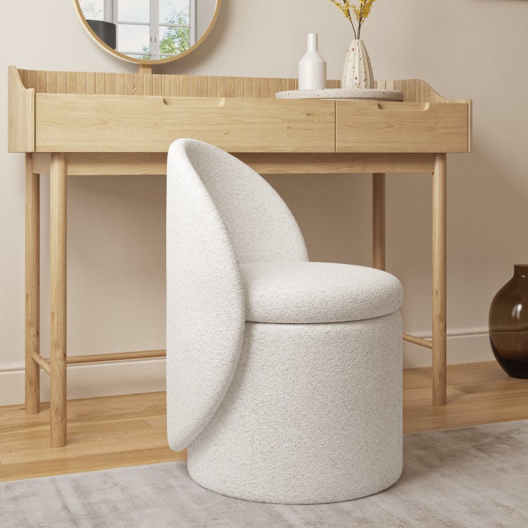Cream Boucle Dressing Table Chair with Ottoman Storage - Leah
