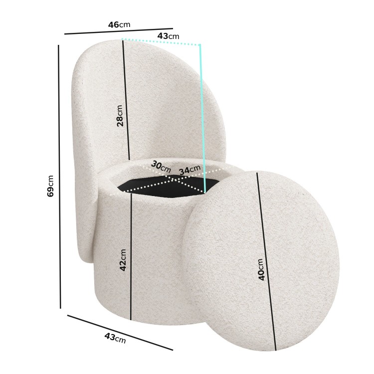 Cream Boucle Dressing Table Chair with Ottoman Storage - Leah
