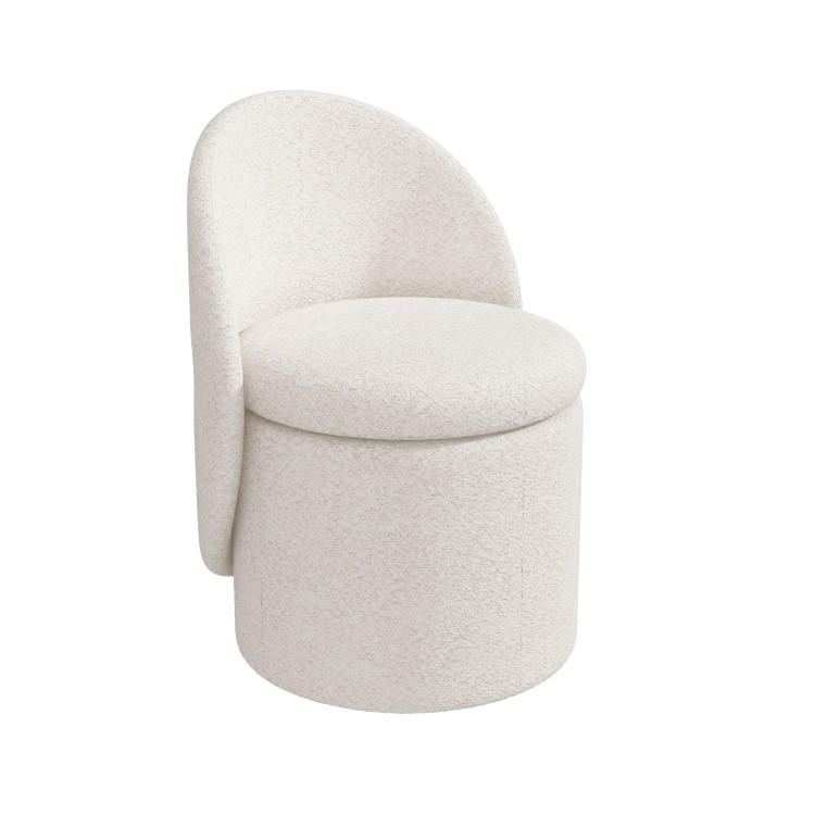 Cream Boucle Dressing Table Chair with Ottoman Storage - Leah
