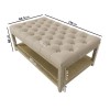 Large Rectangular Beige Linen Upholstered Coffee Table Footstool - Lillian