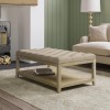 Large Rectangular Beige Linen Upholstered Coffee Table Footstool - Lillian