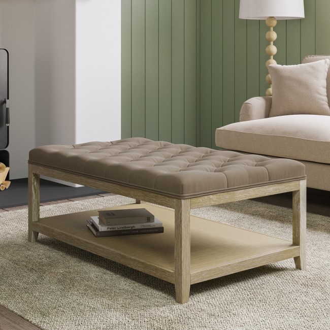 Large Rectangular Mink Velvet Upholstered Coffee Table Footstool - Lillian