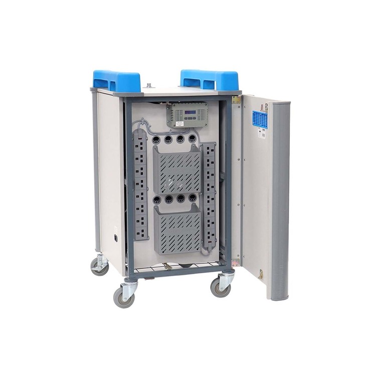 LapCabby 16 Port Charging Trolley Vertical Compact charges 16 devices up to 17 screen size – laptops and Chromebooks including protective cases.