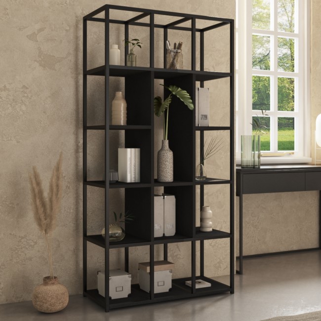 Tall Black Metal Industrial Bookshelves - Larsen