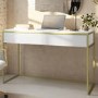 White and Gold Ribbed Desk with Drawers - Larsen