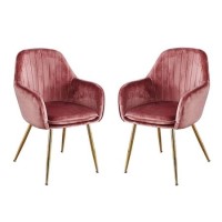 Set of 2 Pink Velvet Dining Chairs with Gold Legs - Lara