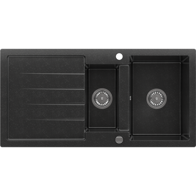 1.5 Bowl Black Granite Composite Inset Kitchen Sink & Waste - 1017 x 512mm - Laurie