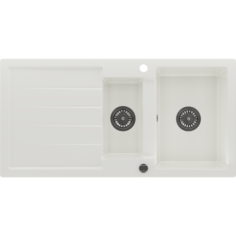 1.5 Bowl White Granite Composite Inset Kitchen Sink & Waste - 1017 x 512mm - Laurie