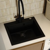 GRADE A1 - Single Bowl Black Inset Composite Sink with Tap Deck - Enza Laurie
