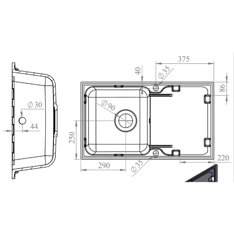Single Bowl White Inset Granite Composite Kitchen Sink with Reversible Drainer - Enza Laurie