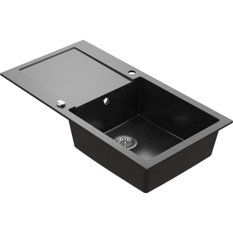 Large 1 Bowl Black Granite Composite Inset Kitchen Sink & Waste - 970 x 500mm - Laurie