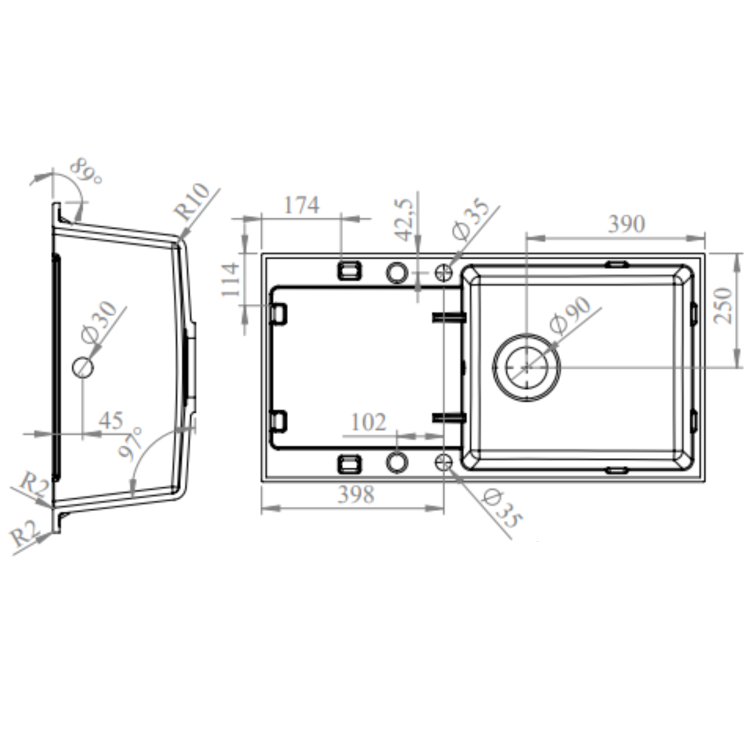 ONLY OPENED - Large Single Bowl Black Inset Granite Composite Kitchen Sink with Reversible Drainer - Enza Laurie
