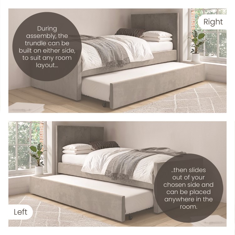 Single Guest Bed with Trundle in Grey Velvet - Layla