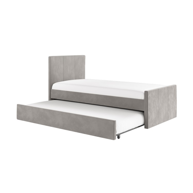 Single Guest Bed with Trundle in Grey Velvet - Layla