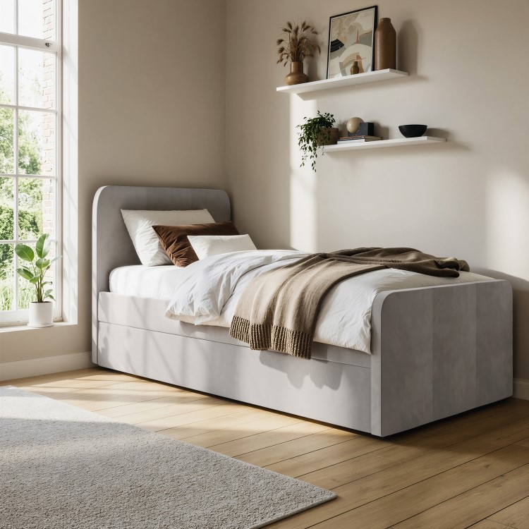 Grey Velvet Single Guest Bed with Trundle - Layla